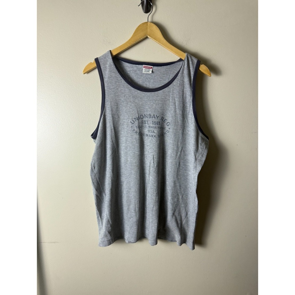 Vintage Unionbay Graphic Tank Top Muscle Tee Mens XL Gray Y2K